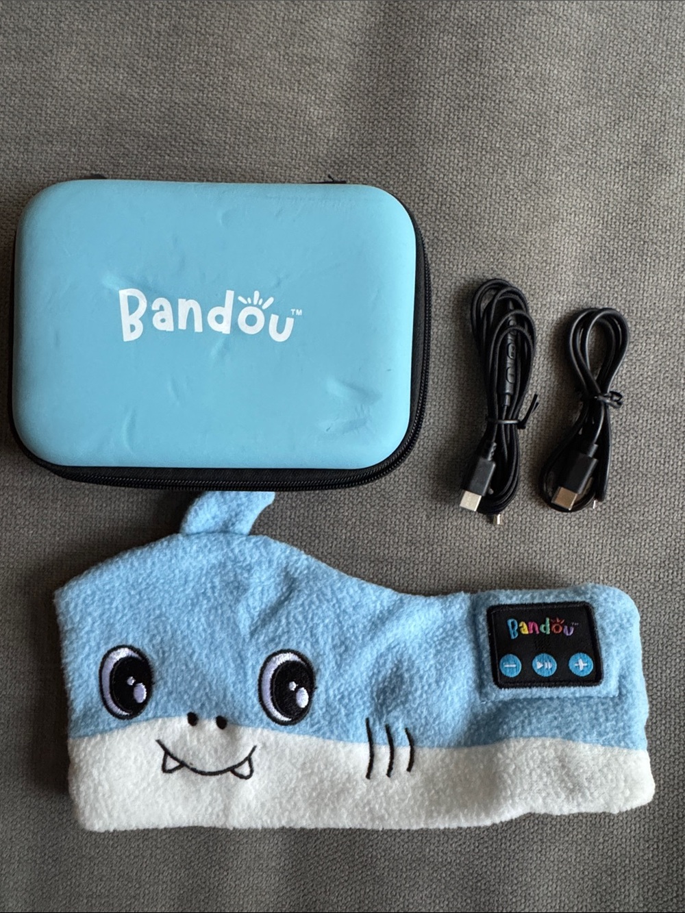 Bandōu Blue Shark Plush Headphones with Carry Case